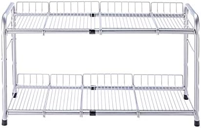FlagShip 2 Tier Under Sink Organizers and Storage Rack Expandable Cabinet Shelf for Kitchen Bathroom Silver (17-25 inches) by FlagShip