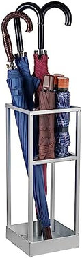 MyGift 20 Inch Tall Modern Silver Tone Metal Geometric Freestanding Entryway Umbrella Rack or Cane Holder with Shelf for Small Umbrellas and Bottom Drip Tray by MyGiftHome