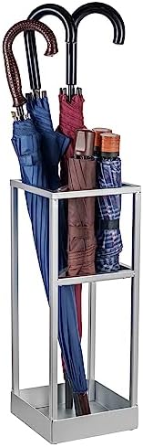 MyGift 20 Inch Tall Modern Silver Tone Metal Geometric Freestanding Entryway Umbrella Rack or Cane Holder with Shelf for Small Umbrellas and Bottom Drip Tray by MyGiftHome