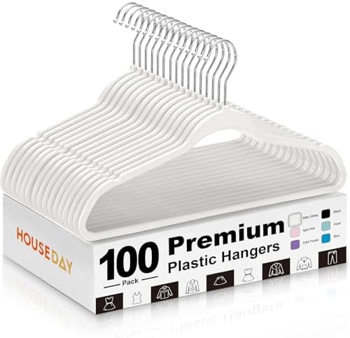 HOUSE DAY Ivory Plastic Hangers 100 Pack, Ultra-Thin Heavy Duty Non-Velvet by HOUSEDAY