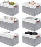 SNWDN 6 Pack Large Collapsible Fabric Storage Baskets with Handles (White/Grey 15''Lx13''Wx13''H) by Unknown