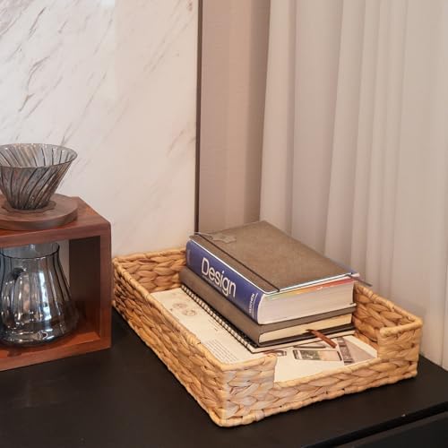 Set of 2 Water Hyacinth Letter Tray for A4 File Desk Mail Letter-Size Paper, Basket Woven Organizer, Magazine Files Storage, Office Document Organizer and Storage - Image 4