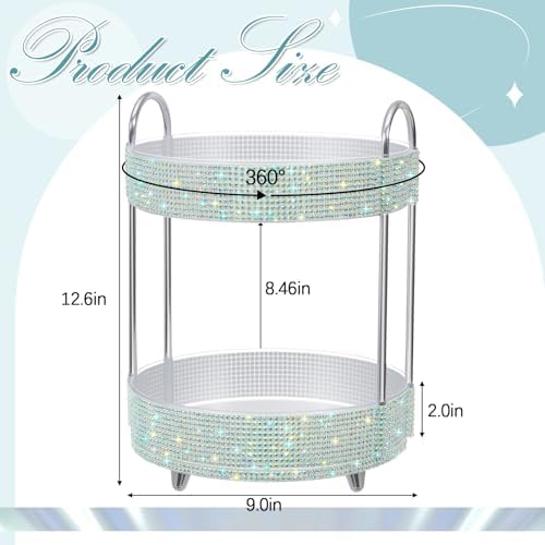 Honeydak Rotating Perfume Organizer Tray, 2 Tiers, Resin Diamond, AB Color - Image 2