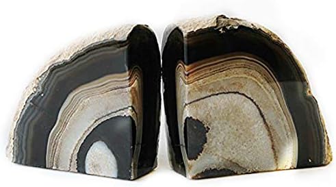 JIC Gem Black Agate Geode Bookends Heavy Duty Book Stoppers Anti-Slip6-8lbs - Image 3