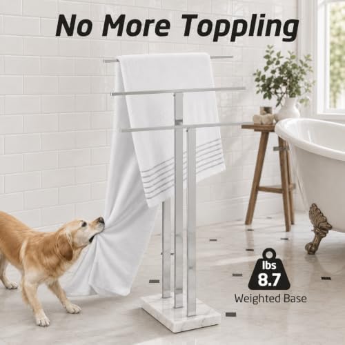 KES Heavy Marble Base Standing Towel Rack, 3-Tier Stainless Steel, Polished - Image 2
