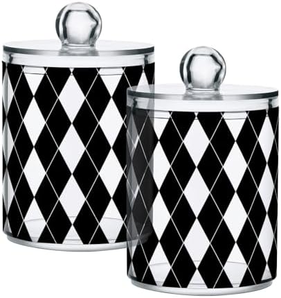 Black White Harlequin Pattern Qtip Holder Apothecary Jars Bathroom Storage Floss Makeup Organizer for Cotton Ball Swab Acrylic 4 Packs by Unknown