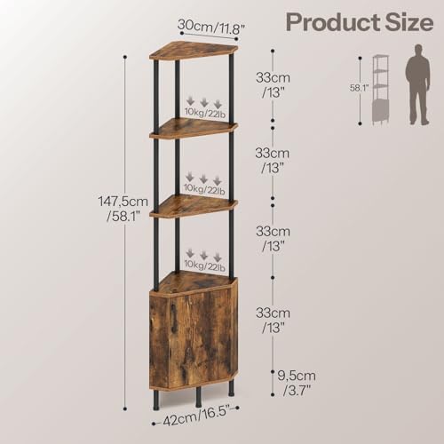 HOOBRO Corner Cabinet with LED Light, Corner Shelf Stand with Storage and Doors, 5-Tier Industrial Corner Bookshelf, 59” Tall Display Rack Shelf, for Living Room, Kitchen, Rustic Brown BF147DCJ01 - Image 2