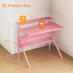 ODK 27.5 Inch Small Desk with Storage & Monitor Stand, Pink - Image 3