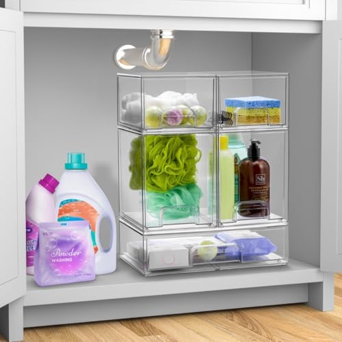 Sorbus Clear Stackable Storage Drawers (3 Pack, 4.4'' Tall and 12.1'' Wide) - Image 2
