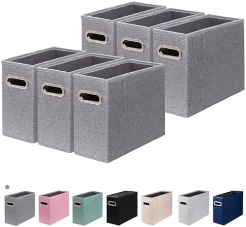 6 Packs Letter Size File Organizer, File Folders Organizer, Fabric Storage Box, Collapsible Paper Organizer with Metal Handle, Smooth PVC Rails, Only Box (Gray) by ComfortKeeper