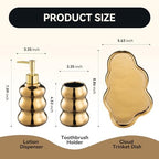 Gold Bathroom Accessory Set, 3-Piece Gold Ceramic Bath Accessories Set with Tray, Lotion Dispenser, and Tumbler for Luxurious Bathroom Decor - Image 2