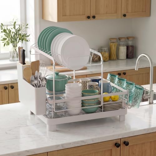 Runnatal 2-Tier Dish Drying Rack with Drainboard for Kitchen Counter - Image 7