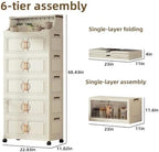 260QT Stackable Storage Bins with Lids & Rack, 6 Tier Large Capacity Foldable Storage Cabinet, Clear Collapsible Pantry Organizer for Home, Kitchen, Bathroom, Dorm, Office, White - Image 2