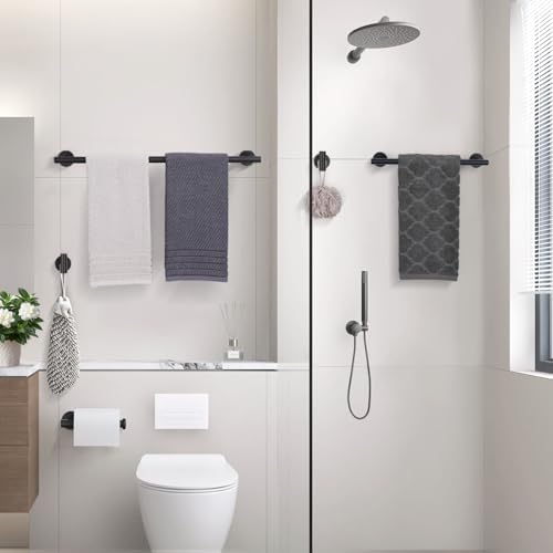 TURS Matte Black 10 Pieces Bathroom Hardware Set, SUS304 Stainless Steel 24 Inch Bath Towel Bar Set, Round Bathroom Accessories Kit Wall Mounted - Image 6