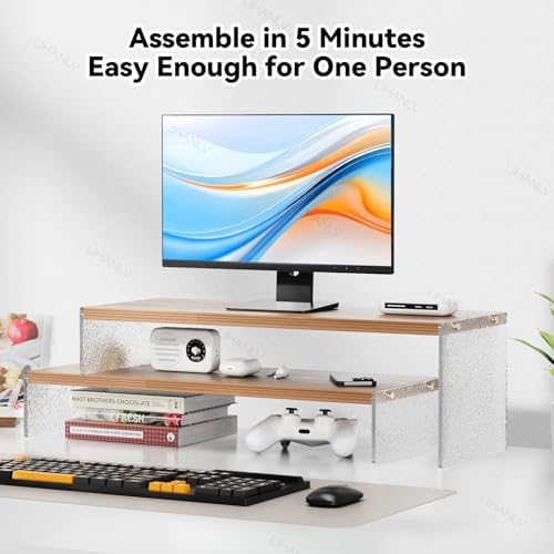 YGYQZ Adjustable Monitor Stand Riser, 7.67"×19.3" Dual Monitor Desk Stand - Image 4