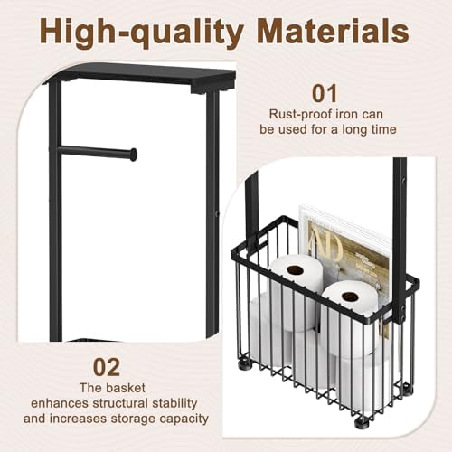 Free Standing Toilet Paper Holder with Storage Shelf – Bathroom Tissue Stand with Space for Phone, Wet Wipes and Magazines – All-in-One Toilet Roll Dispenser and Organizer Holds 4-6 Rolls - Image 6