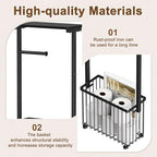 Free Standing Toilet Paper Holder with Storage Shelf – Bathroom Tissue Stand with Space for Phone, Wet Wipes and Magazines – All-in-One Toilet Roll Dispenser and Organizer Holds 4-6 Rolls - Image 6