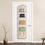 Syeeiex Over the Door Purse Organizer with Zippers, 5 Mesh Shelves, Beige - Image 2