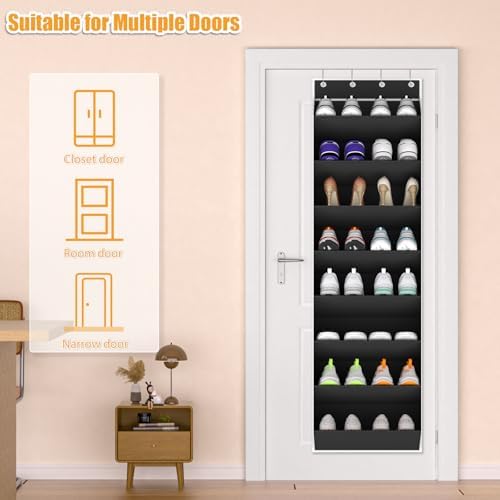 KYEVIS Over The Door Shoe Organizer Storage Fit 16-24 Pairs Hanging Shoe Rack Organiser for Closet Door, Deep Pocket Shoe Holder for Sneakers,Boots Storage(1 Pack Black) - Image 5