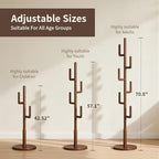 Coat Rack,Solid Wood Cactus Coat Rack Freestanding With 6 L-Shaped Hooks and 3 Adjustable Sizes,Coat Tree for Bedroom, Entryway, Livingroom, Coat Hanger Stand for Coats, Handbags (Walnut) - Image 3