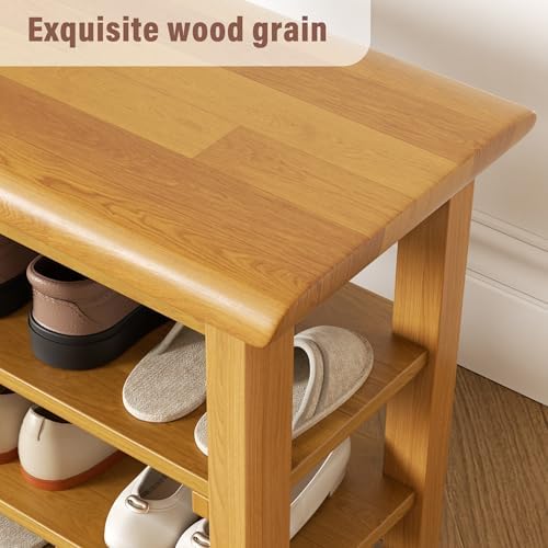 Shoe Rack Bench Mid Century Modern 2-Tier Shoe Rack Organizer for Entryway Hallway or Living Room Farmhouse Rustic Wooden Seat Bench Natural 11.8" Dx23.6 Wx16.5 H - Image 4