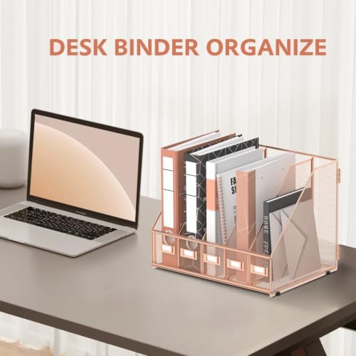 5 Vertical Compartments Magazine Holder, Metal Binder Organizer, RoseGold - Image 6