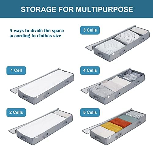 Under Bed Storage Containers, 2 Pack Under the Bed Bags, Clear Underbed Storage Bins with Sturdy | Adjustable Dividers | Sidewalls | Bottom, Closet Organizer for Clothes Sheet Blankets, 47.5x16x6in - Image 4