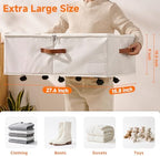 60L Large Under Bed Storage with Wheels Pack of 2, Underbed Shoe Container Bin with Clear Lid Cover, 10.5 Inches Rolling Under Bed Drawer Storage Bag Basket for Boots Quilt Sweater - White - Image 2