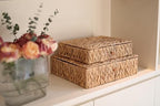 Wicker Storage Basket with Lid, Flat Water Hyacinth Baskets, Shallow Woven Basket for Shlef, Decorative Storage Boxes for Organizing - Image 4