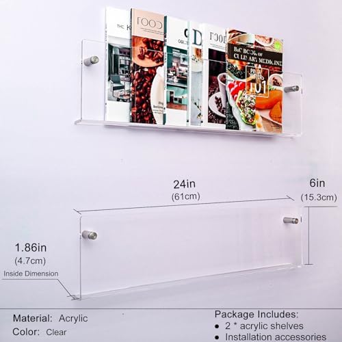 2 Pack 24 Inch Clear Acrylic Magazine Holder, Floating Brochure Display, Invisible Record Holder Magazine Rack, Hanging Bookshelf Literature for Waiting Room, Office, Home - Image 2