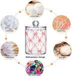4 Pack Holder Dispenser with Lid Pink Bow Plaid Pattern Clear Vanity Canisters Jars Cotton Balls Pads Swabs Holder for Bathroom Office Dresser Organization - Image 4