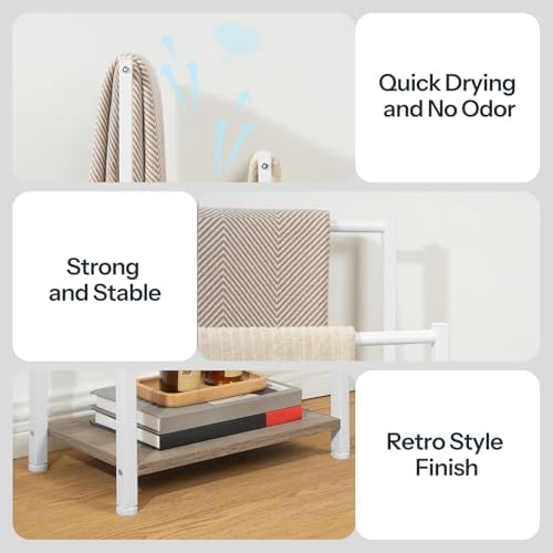 HOOBRO Free Standing Towel Rack for Bathroom, 2 Tier Blanket Rack, 16.5" L x 9.4" W x 31.5" H, Blanket Holder, Drying and Display Rack with Shelf, White and Grey WG02LB01 - Image 5
