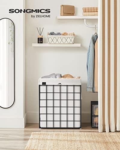 SONGMICS Laundry Hamper, 23.8 Gal. (90L) Laundry Basket, Collapsible Clothes Hamper, Black and White ULCB190W01 - Image 2