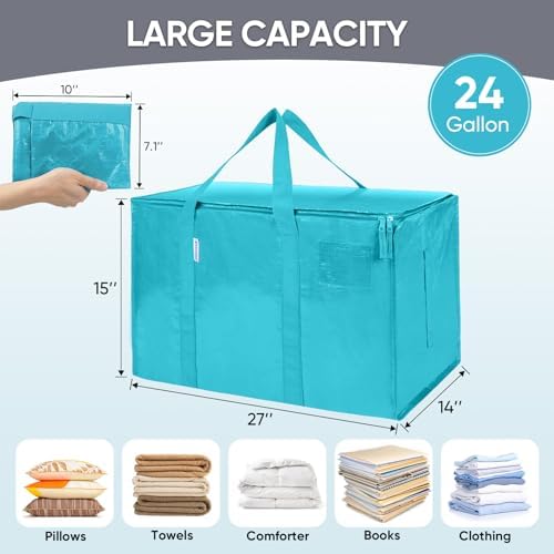TICONN 8 Pack Extra Large Moving Bags Heavy Duty with Zippers & Carrying Handles, Durable Storage Bags Moving Boxes for Closet Organizers and Storage (8 Pack, Aqua) - Image 5
