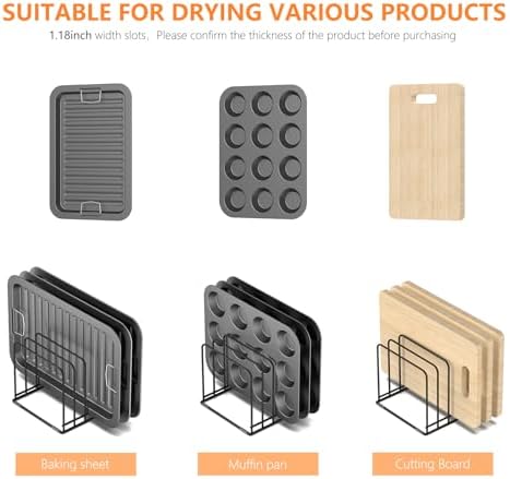 KORRTFID Kitchen Cabinet Organizer, Steel Cookware Holder, Divided Holder with 5 Slots for Skillets Baking Tray and Chopping Board Rack - Baking Pan Holder Storage (2 PCS) - Image 5