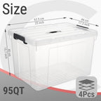 Cetomo Plastic Storage Bins with Handle, Storage Bin with Lids, Organizing Container, PP Box for Home Office, Clear, 95 Quart (Pack of 4) - Image 2