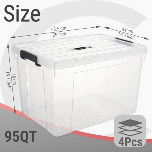 Cetomo Plastic Storage Bins with Handle, Storage Bin with Lids, Organizing Container, PP Box for Home Office, Clear, 95 Quart (Pack of 4) - Image 2