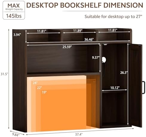 Desktop Bookshelf, Desk Hutch with RGB LED Lights & Power Outlets - Image 2