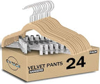 GVTECH Velvet Hangers with Clips, [24 Pack] Metal Clip Hangers for Pants - Notched Skirt Hangers for Pants, Skirts, Suit, Dresses & Shirts 360° Swivel Hook, Non Slip Felt Hanger (Beige, 24 Pack) by Unknown
