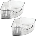 mDesign Plastic Lazy Susan Cabinet Storage Bin with Front Handle for Kitchen Countertop, Pantry, Shelf, Fridge Organization - Hold Food, Drinks, Snacks - Ligne Collection - 2 Pack - Smoke Gray Tint by mDesign
