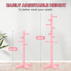 8-Hook Freestanding Wooden Coat Rack 2 Adjustable Heights Pink - Image 5