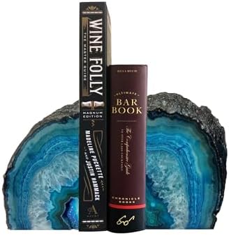 AMOYSTONE Teal Agate Bookends Small Geode Crystal Book Ends for Desk Decor by AMOYSTONE%C2%AE