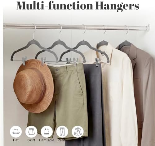 HOUSE DAY Velvet Skirt Hangers 24 Pack, Hangers with Adjustable Clips- Gray - Image 3