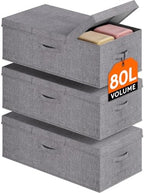 Lifewit 80L Under Bed Storage Containers, 9.8 Inch Tall Underbed Clothes Storage Organizer Bin with Sturdy Sidewalls, Bottom, 3 Lids, Deep Storage Drawer for Clothes, Shoes, Blankets, Pillows 3 Pack by Lifewit