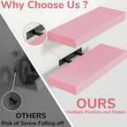 BAMEOS Pink Floating Shelves for Wall, 16" x 6" Wall Shelves for Room, Floating Book Shelves, Hanging Shelves for Bedroom, Bedroom, Living Room, Kitchen (Set of 2) - Image 4