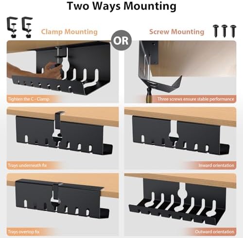 Syeeiex Under Desk Cable Management, Cord Management, Black, 17inch, 2 Set - Image 2