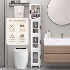 VECELO 4-Tier Narrow Storage Cabinet with Wheels, White - Image 3