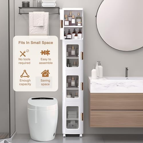 VECELO 4-Tier Narrow Storage Cabinet with Wheels, White - Image 3