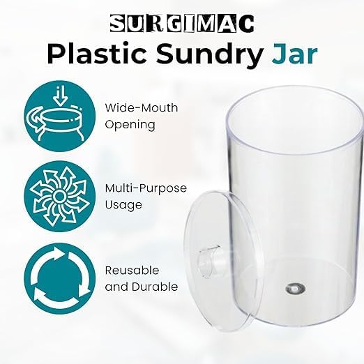 SurgiMac Sundry Jar with Lid, 4.25 x 6.5 Inch, Clear Plastic Storage Container, Compact & Durable, for Cotton Balls & Supplies, 5 Count - Image 4