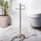 Gatco 1435SN Freestanding Toilet Paper Holder, 23.68” H, Satin Nickel Toilet Tissue Roll Holder Stand With Weighted and Padded Base For Bathroom - Image 3